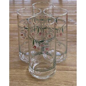 VINTAGE Corelle Glasses Tumblers 16 oz. ROSEMARIE  Floral 4-Piece Set